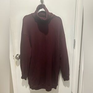 New AG Cowl-Neck Sweatshirt Dress in Burgundy - Oversized Size Small
